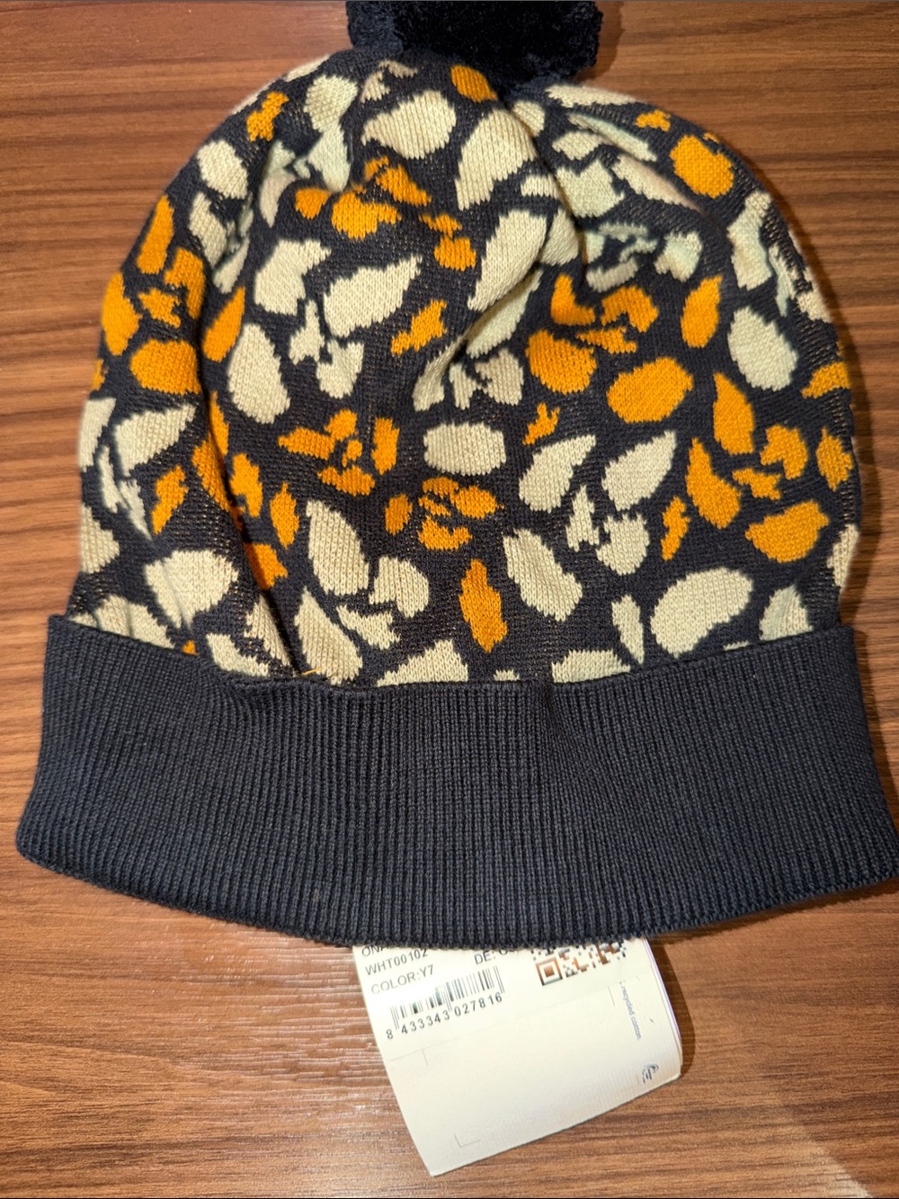 Skunkfunk Black, Cream and Orange Pom-Pom Knit Beanie